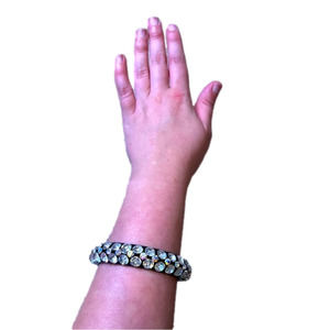 Beautiful black chunky plastic bracelet with rhinestones